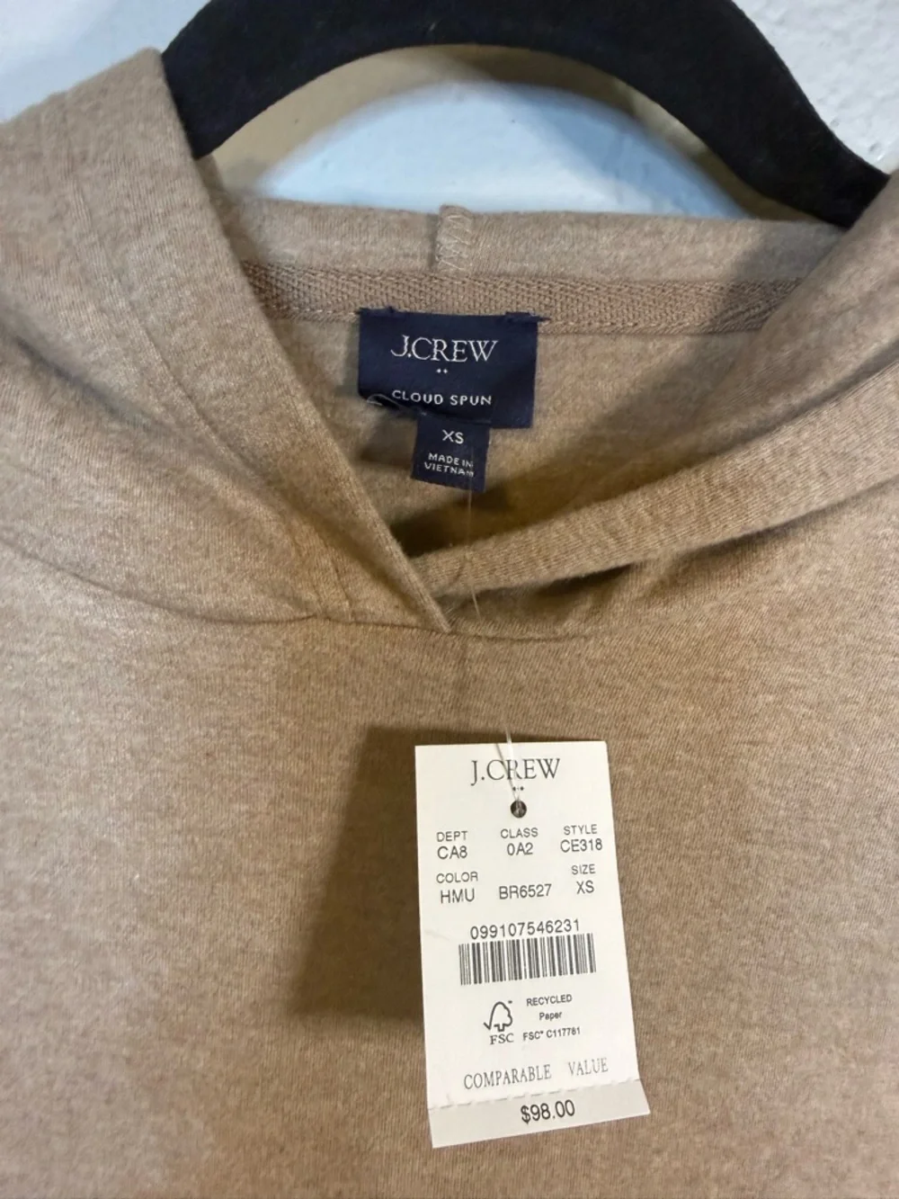 J. Crew women’s  Cloudspun Hoodie - Light Tan NWT